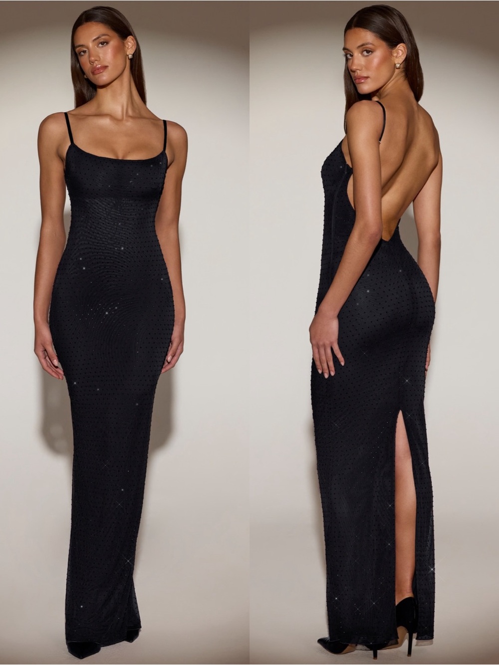 NWT Oh Polly Celandine Sheer Embellished Backless Maxi Dress Black Size 2
